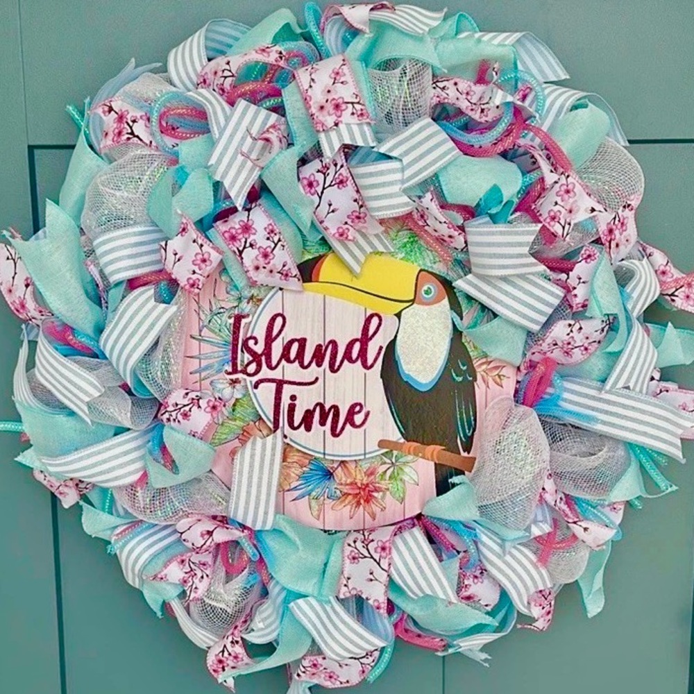 Handmade Coastal Beach Wreath Island Time Toucan Coastal Door Decor